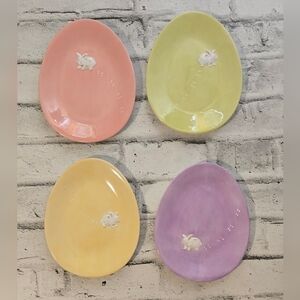 2005 Williams Sonoma Easter Egg Plates Set of 4 Bunny Pastel Ceramic